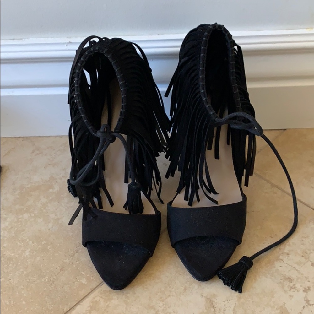 Zara basic black cowgirl string heels
